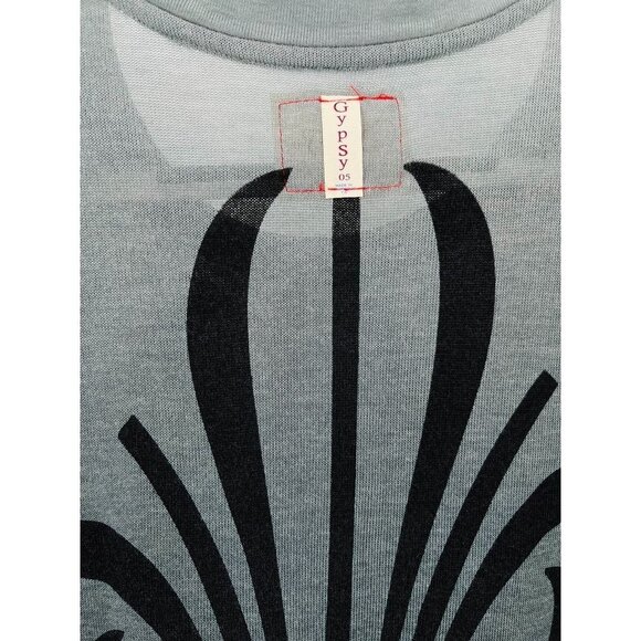 Gypsy 05 Abstract Floral Design Long Sleeve Tunic Top Size Large Ombre Grey - Picture 5 of 8